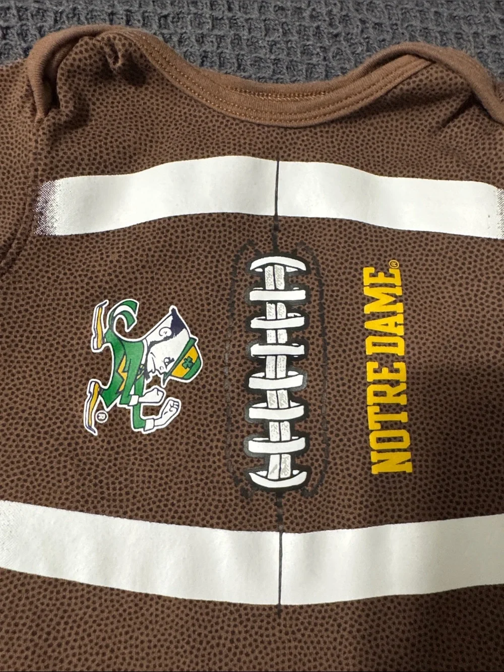 Notre Dame Baby Football One-Piece Bodysuit in Brown